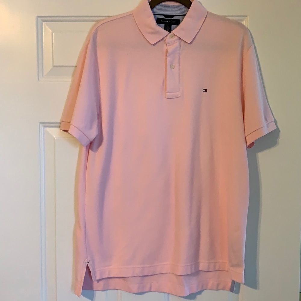 Tell me Hilfiger Medium men’s short sleeve polo in pink.
